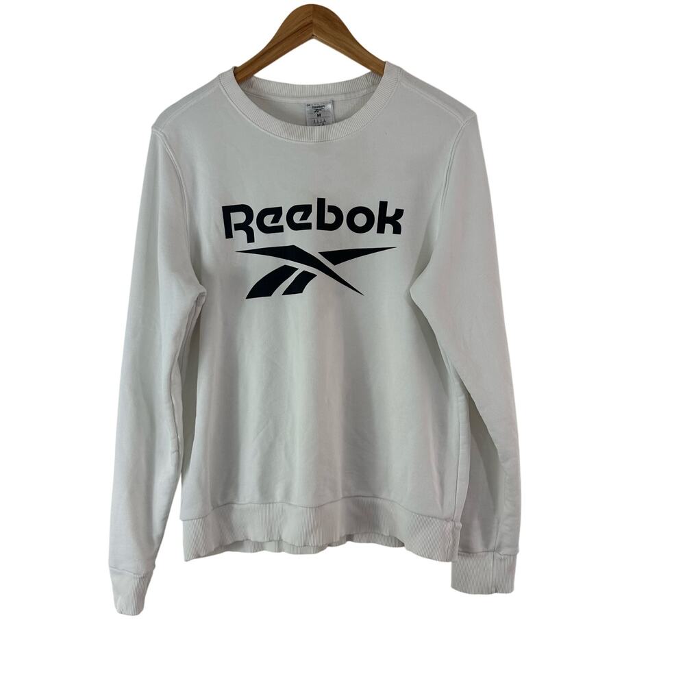 Reebok Women's Medium Big Logo Spell Out Hit Crewneck Sweatshirt White/Black‎